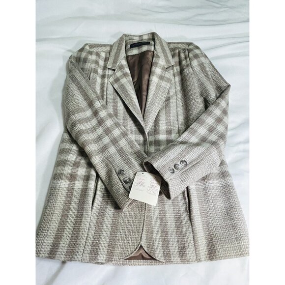 AC Sport Vintage Retro Wool Tan Brown Plaid Blazer Jacket With Tags Size 4 - Picture 11 of 12